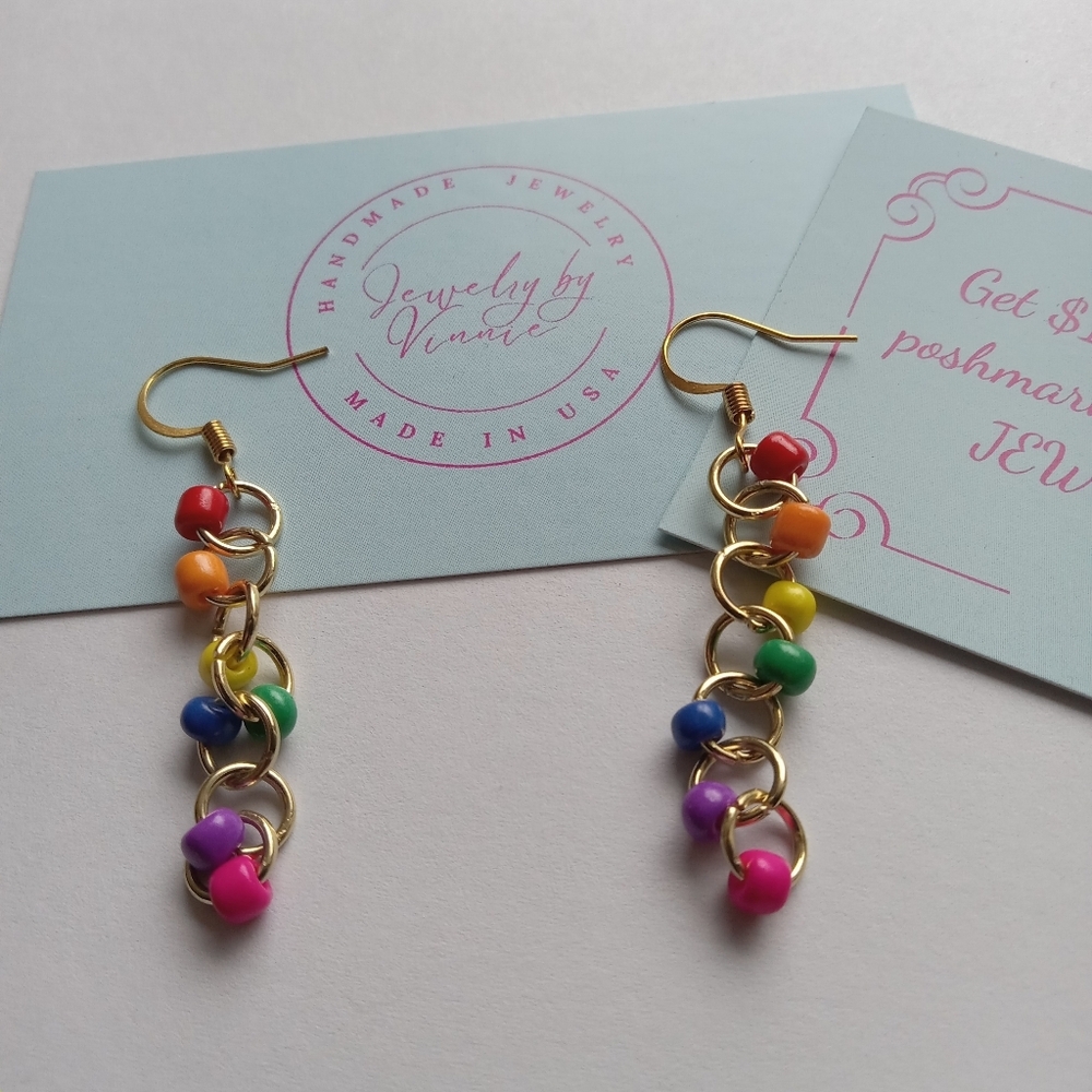 Hand Crafted Multicolor Beaded Earrings - Picture 6 of 6